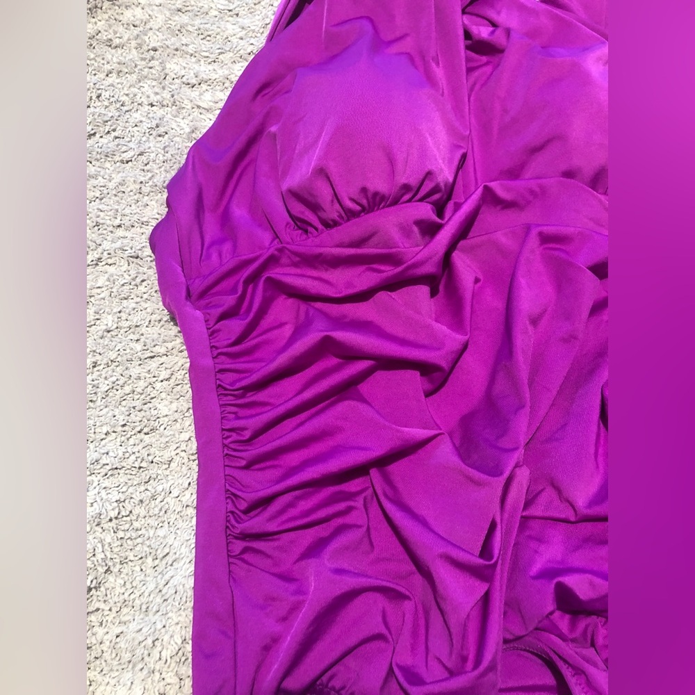 Badgley Mischka Purple Ruched Halter One Piece Swim Suit size 14 - Picture 3 of 8
